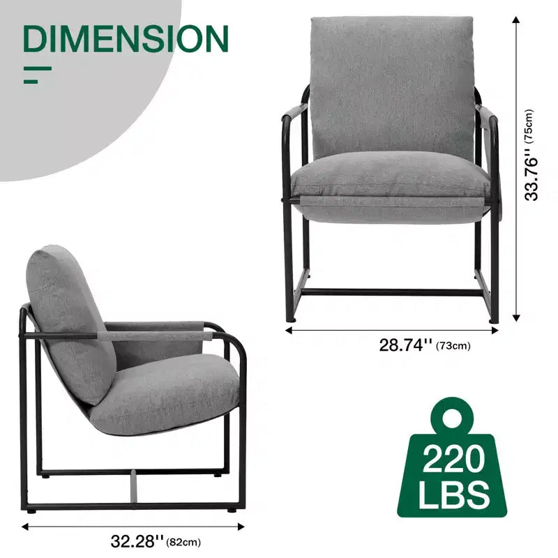 Poltrona Hommpa Mid-century ergonomica in lino con tasche laterali e struttura in acciaio, grigia