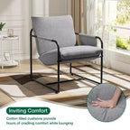 Poltrona Hommpa Mid-century ergonomica in lino con tasche laterali e struttura in acciaio, grigia