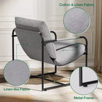 Poltrona Hommpa Mid-century ergonomica in lino con tasche laterali e struttura in acciaio, grigia