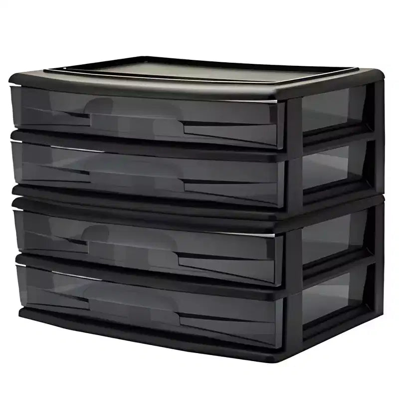 Homz 2 Pack Storage Cart, Wide Body 2 Drawer Plastic Container for Home and Office Organization, Black Frame with Smoke Tint Drawers