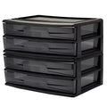 Homz 2 Pack Storage Cart, Wide Body 2 Drawer Plastic Container for Home and Office Organization, Black Frame with Smoke Tint Drawers