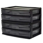Homz 2 Pack Storage Cart, Wide Body 2 Drawer Plastic Container for Home and Office Organization, Black Frame with Smoke Tint Drawers