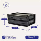 Carrello portaoggetti Homz, confezione da 2, carrello portaoggetti in plastica a 2 cassetti con corpo largo per l'organizzazione di casa e ufficio, telaio nero con cassetti fumé