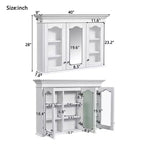 Armadietto dei Medicinali 40W con Specchio, Armadietto da Bagno con Ripiani Regolabili e Ante in Vetro, Armadietto a Specchio da Parete, Bianco - ModernLuxe