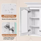 Armadietto dei Medicinali 40W con Specchio, Armadietto da Bagno con Ripiani Regolabili e Ante in Vetro, Armadietto a Specchio da Parete, Bianco - ModernLuxe