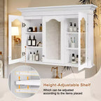 Armadietto dei Medicinali 40W con Specchio, Armadietto da Bagno con Ripiani Regolabili e Ante in Vetro, Armadietto a Specchio da Parete, Bianco - ModernLuxe