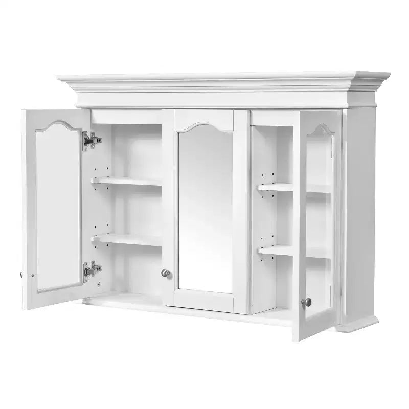 Armadietto dei Medicinali 40W con Specchio, Armadietto da Bagno con Ripiani Regolabili e Ante in Vetro, Armadietto a Specchio da Parete, Bianco - ModernLuxe