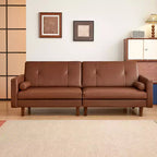 ATJafurn 86 inch Brown Tufted Leather Couch with Deep Seat, Mid Century Modern Vintage 3-Seater Sleeper Sofa Sectional Loveseat for Living Room Office