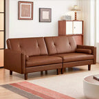 ATJafurn Canapé capitonné en cuir marron de 86 pouces avec assise profonde, canapé-lit sectionnel 3 places vintage de style moderne du milieu du siècle pour salon et bureau