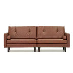 ATJafurn Canapé capitonné en cuir marron de 86 pouces avec assise profonde, canapé-lit sectionnel 3 places vintage de style moderne du milieu du siècle pour salon et bureau