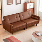 ATJafurn Canapé capitonné en cuir marron de 86 pouces avec assise profonde, canapé-lit sectionnel 3 places vintage de style moderne du milieu du siècle pour salon et bureau