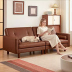 ATJafurn Canapé capitonné en cuir marron de 86 pouces avec assise profonde, canapé-lit sectionnel 3 places vintage de style moderne du milieu du siècle pour salon et bureau