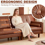 ATJafurn Canapé capitonné en cuir marron de 86 pouces avec assise profonde, canapé-lit sectionnel 3 places vintage de style moderne du milieu du siècle pour salon et bureau
