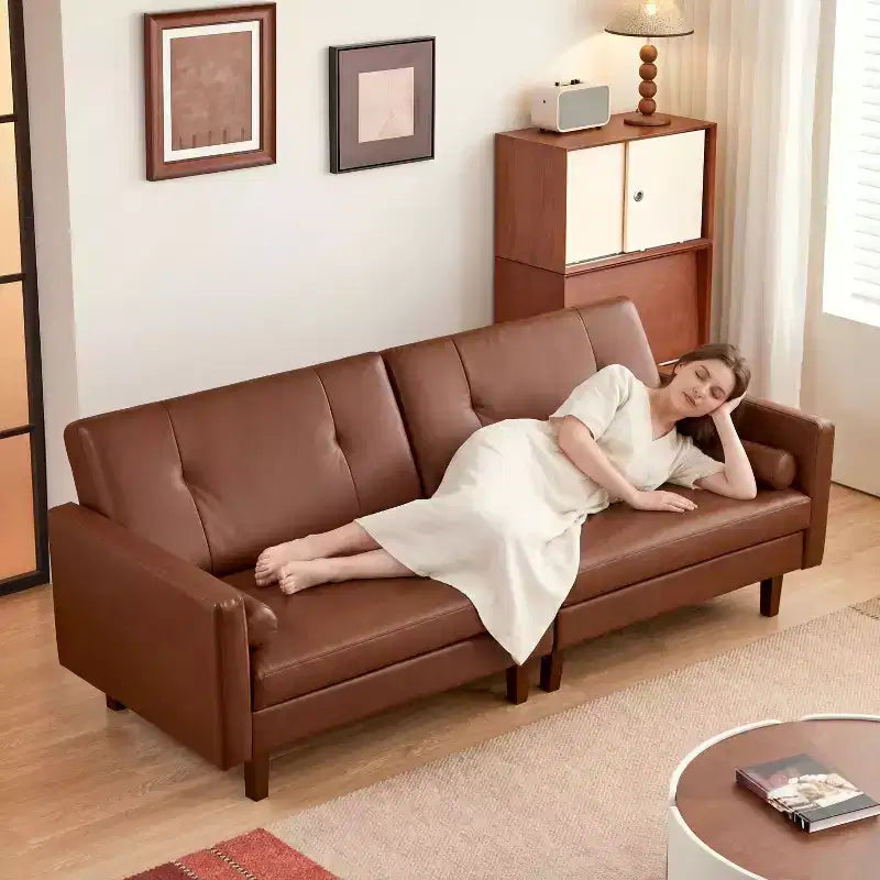 ATJafurn Canapé capitonné en cuir marron de 86 pouces avec assise profonde, canapé-lit sectionnel 3 places vintage de style moderne du milieu du siècle pour salon et bureau
