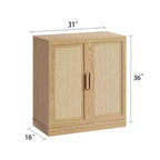 Buffet Armoire 36x62x16 Effet Bois, Organisateur de Rangement avec Étagères Réglables et Portes en Rotin pour Cuisine Chambre Salon/Salle à Manger