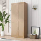 Buffet Armoire 36x62x16 Effet Bois, Organisateur de Rangement avec Étagères Réglables et Portes en Rotin pour Cuisine Chambre Salon/Salle à Manger