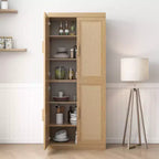 Buffet Armoire 36x62x16 Effet Bois, Organisateur de Rangement avec Étagères Réglables et Portes en Rotin pour Cuisine Chambre Salon/Salle à Manger
