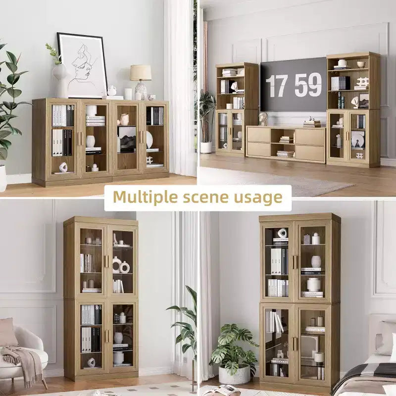 Credenza in legno 72x62x16, organizer portaoggetti con ripiani regolabili e ante in vetro per cucina, camera da letto, ingresso, soggiorno/sala da pranzo