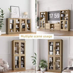 Credenza in legno 72x62x16, organizer portaoggetti con ripiani regolabili e ante in vetro per cucina, camera da letto, ingresso, soggiorno/sala da pranzo