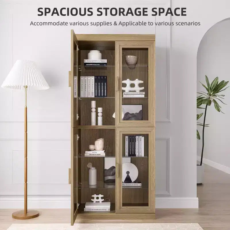 Credenza in legno 72x62x16, organizer portaoggetti con ripiani regolabili e ante in vetro per cucina, camera da letto, ingresso, soggiorno/sala da pranzo