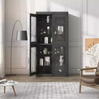 Meuble d'appoint en bois noir, organisateur de rangement avec étagères réglables et portes vitrées pour cuisine, chambre, salon, salle à manger