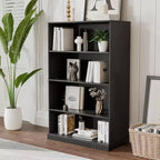 [48.5-inch | Practical]4-Tier Doorless Wood Grain Storage Shelf (Matte Black + Heavy-Duty Storage)