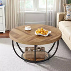 MAYEERTY 2 Tier Round Coffee Table Thickened Engineered Wood Sturdy Metal Base