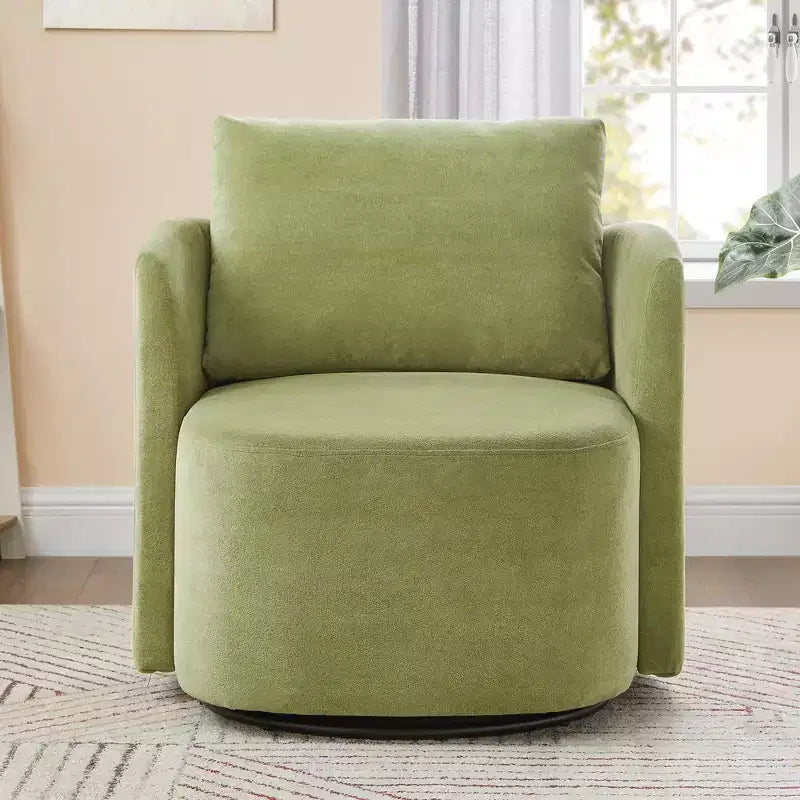 Poltrona Girevole Moderna Okak 360°, Poltrona a Botte Accent 29.9", Poltrona Divano Girevole Imbottita con Design Curvo per Soggiorno, Camera da Lete