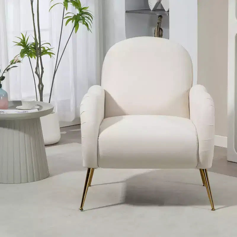 Fauteuils d'appoint modernes Okak pour chambre, fauteuil avec pieds en métal doré, fauteuil en tissu flocon de neige, canapé simple pour salon
