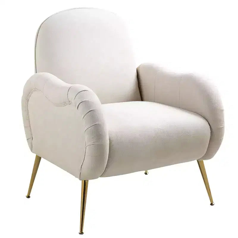 Fauteuils d'appoint modernes Okak pour chambre, fauteuil avec pieds en métal doré, fauteuil en tissu flocon de neige, canapé simple pour salon