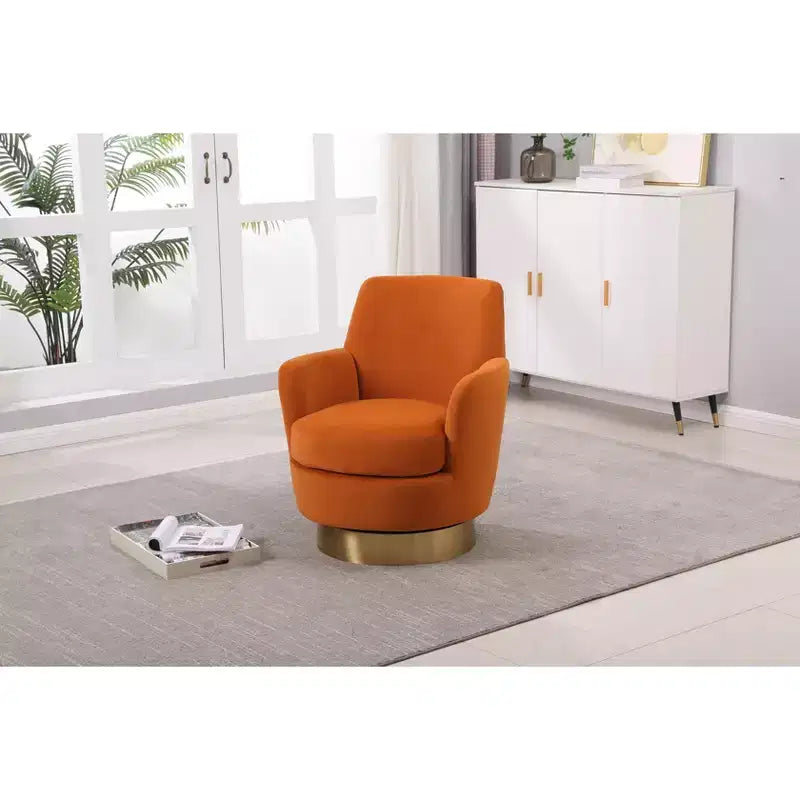 Fauteuil pivotant moderne Okak, fauteuils ronds avec base en acier inoxydable doré, pour salon et chambre