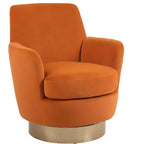 Fauteuil pivotant moderne Okak, fauteuils ronds avec base en acier inoxydable doré, pour salon et chambre