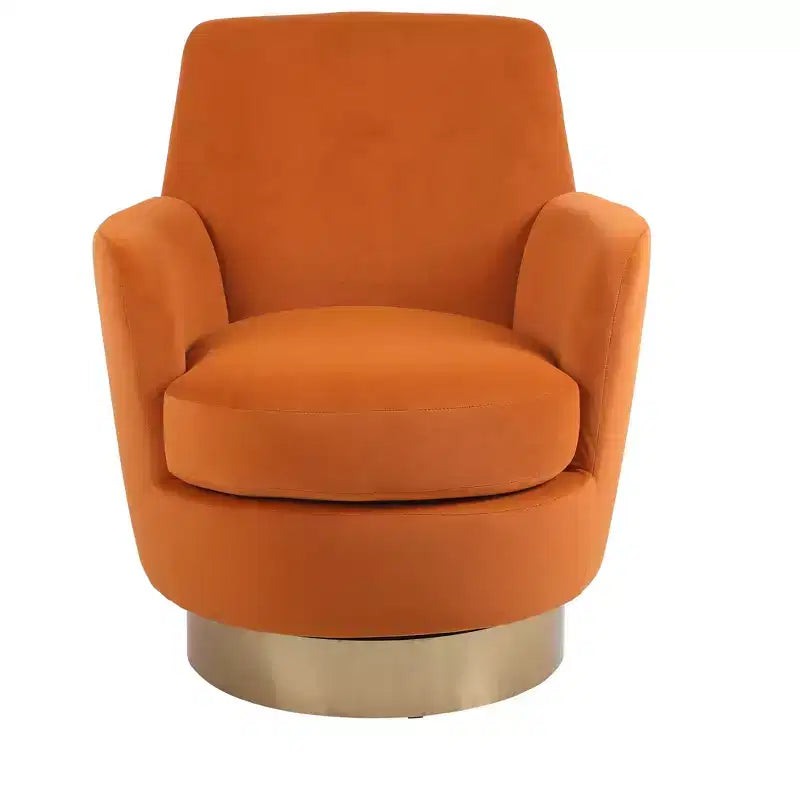 Fauteuil pivotant moderne Okak, fauteuils ronds avec base en acier inoxydable doré, pour salon et chambre