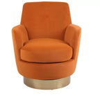 Fauteuil pivotant moderne Okak, fauteuils ronds avec base en acier inoxydable doré, pour salon et chambre