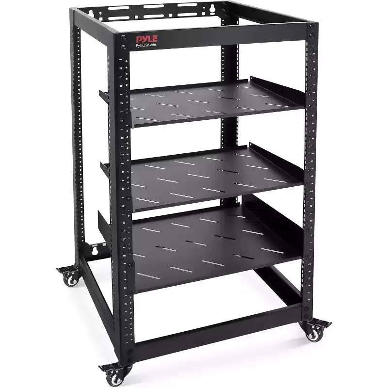 Pyle 20U Open Frame Network Cabinet - Heavy Duty Steel Rack for Servers & AV Gear (PLRS20UW) - Black