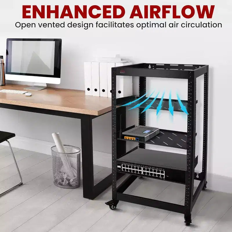 Pyle Armadio di Rete a Telaio Aperto 20U - Rack in Acciaio Resistente per Server e Attrezzature AV (PLRS20UW) - Nero