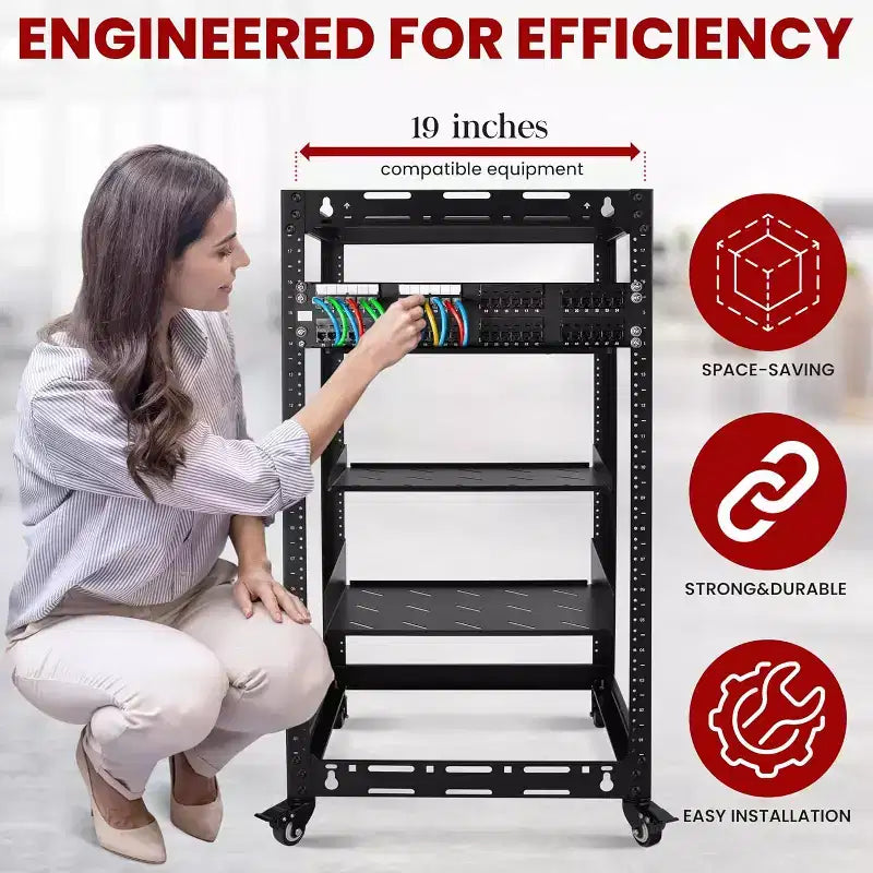 Pyle Armadio di Rete a Telaio Aperto 20U - Rack in Acciaio Resistente per Server e Attrezzature AV (PLRS20UW) - Nero