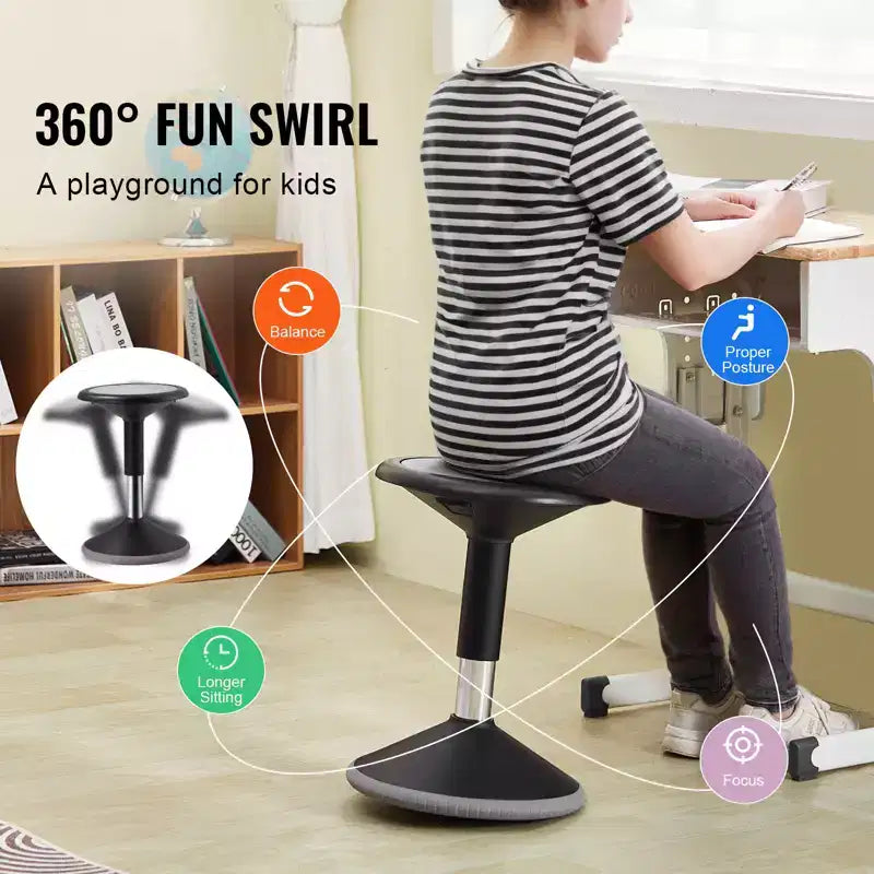 Sedia oscillante VEVOR, sedia attiva regolabile in altezza (15,7-21,7), sgabello oscillante con seduta flessibile in PVC+ABS che migliora la concentrazione, età 12-18 anni, nero