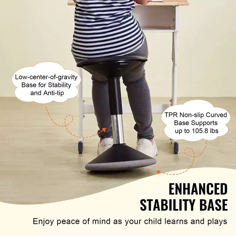 Chaise Oscillante VEVOR, Hauteur Réglable (15.7-21.7), Chaise Active, Tabouret Oscillante Flexible en PVC+ABS Améliore la Concentration, Âge 12-18 Ans, Noir