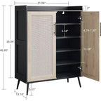Scarpiera in Rattan a 6 Ripiani con 2 Ante, Ripiani Regolabili, Scarpiera in Legno per Ingresso, Corridoio, Soggiorno