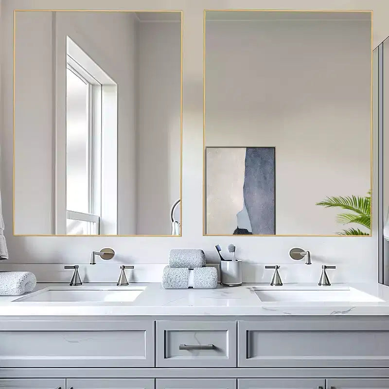 Miroir de salle de bain rectangulaire 40x30 avec cadre en alliage d'aluminium, miroir mural à suspendre pour chambre à coucher, salon, entrée, doré