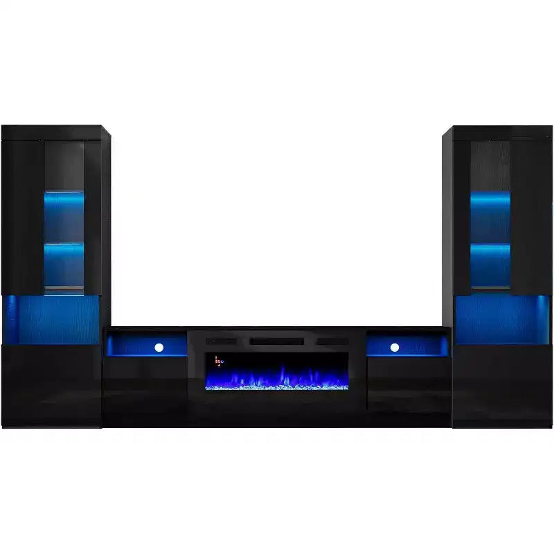 AMERLIFE Modern Highgloss Fireplace Entertainment Center Set