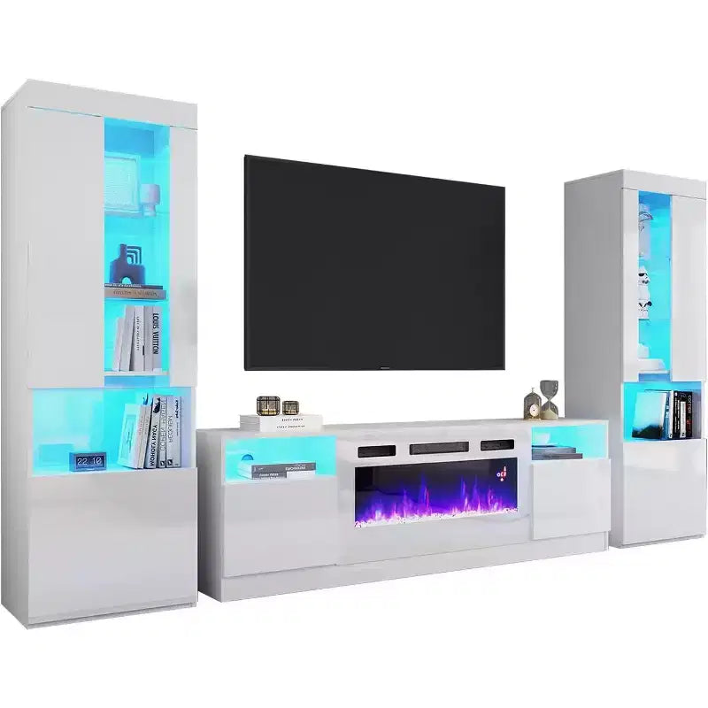 Meuble TV moderne laqué avec cheminée électrique intégrée AMERLIFE