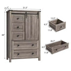 Whizmax Cassettiera da Fattoria 48 - Cassettiera in Legno a 5 Cassetti con Anta Scorrevole Stile Fienile e Ripiano Regolabile, Organizzatore Contenitore per Camera da Letto