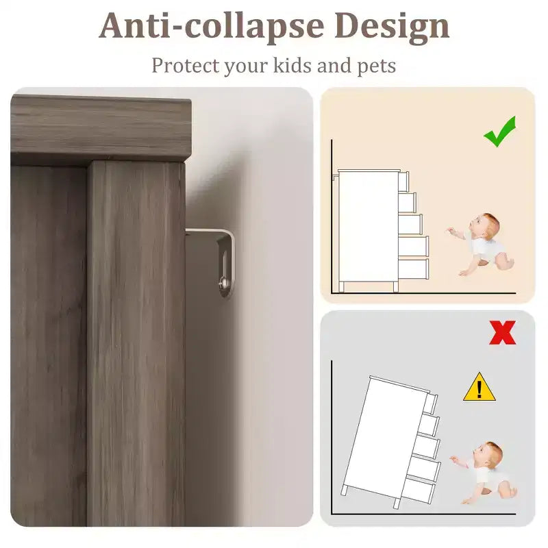 Whizmax Cassettiera da Fattoria 48 - Cassettiera in Legno a 5 Cassetti con Anta Scorrevole Stile Fienile e Ripiano Regolabile, Organizzatore Contenitore per Camera da Letto