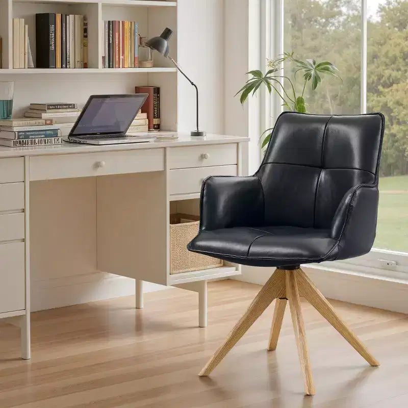 Fauteuils de bureau pivotants Art Leon en cuir véritable pleine fleur de luxe avec pieds en bois
