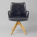 Art Leon Luxury Top Grain Genuine Leather Swivel Accent Office Chairs with Wood Legs