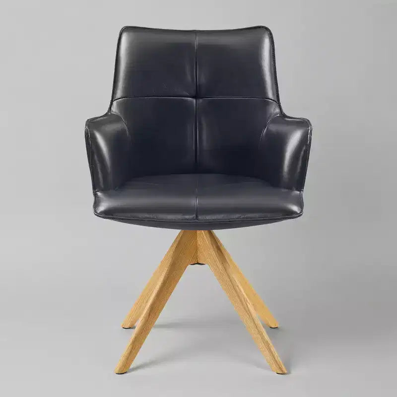 Art Leon Luxury Top Grain Genuine Leather Swivel Accent Office Chairs with Wood Legs
