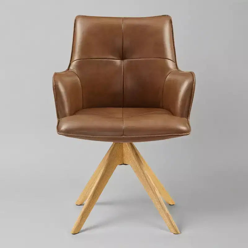 Fauteuils de bureau pivotants Art Leon en cuir véritable pleine fleur de luxe avec pieds en bois