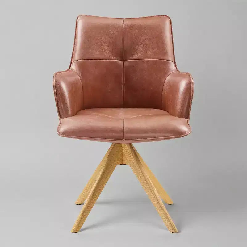 Fauteuils de bureau pivotants Art Leon en cuir véritable pleine fleur de luxe avec pieds en bois
